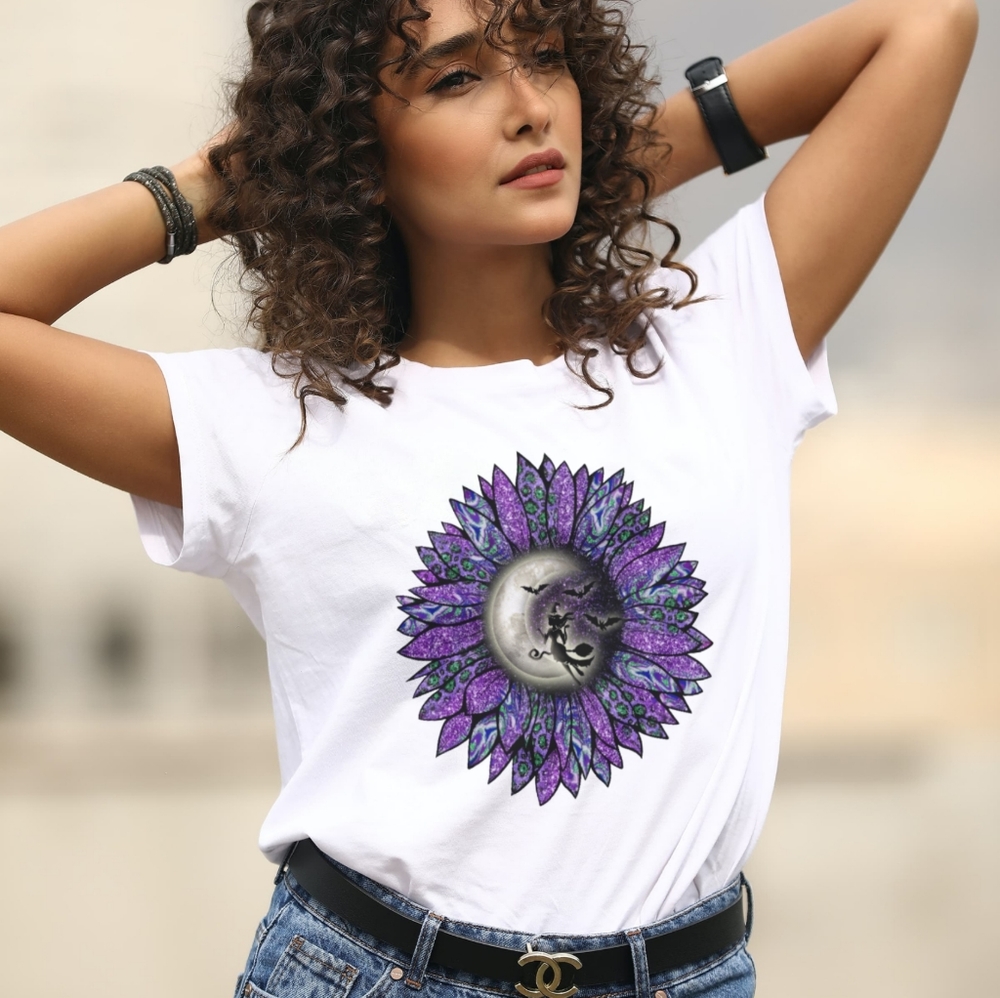 Purple Halloween Sunflower Tshirt med-2x